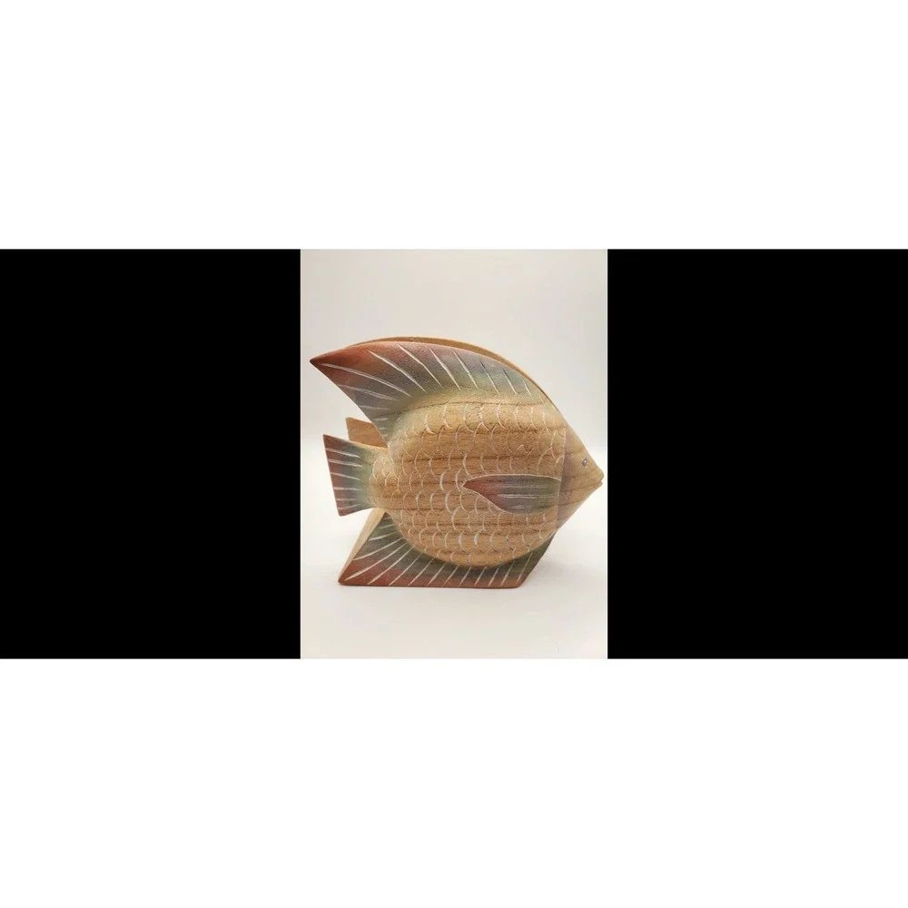 Vintage Hand Carved Wood Fish Napkin Holder - Retro Tropical Coastal Decor